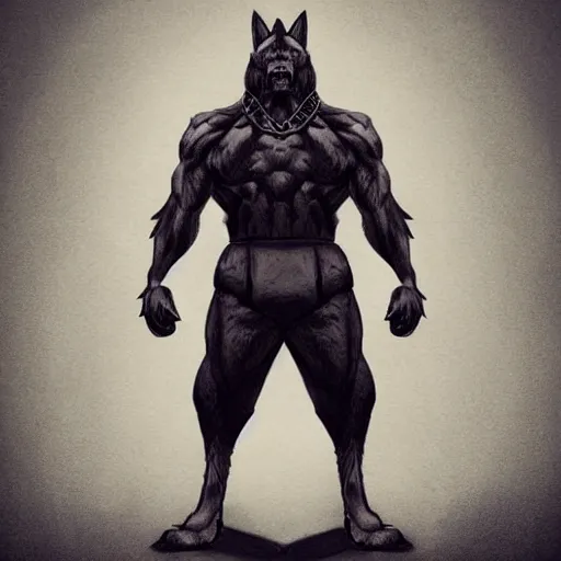 Image similar to a humanoid german shepherd beast - man, wearing gym suit, trains in the gym, artstation, concept art, smooth, sharp foccus ilustration, artstation