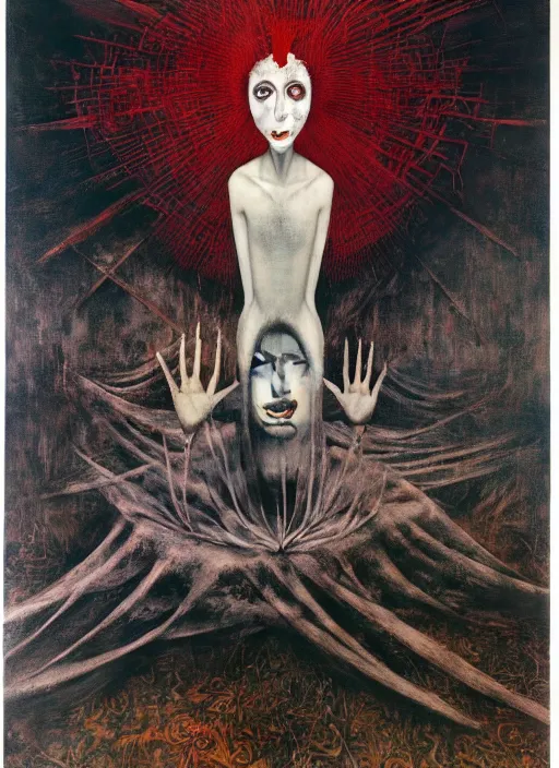 Prompt: the last soul by remedios varo, a brutalist designed, gothic, rich deep colours, painted by francis bacon, adrian ghenie, james jean and petra cortright, part by gerhard richter, part by takato yamamoto. 8 k masterpiece