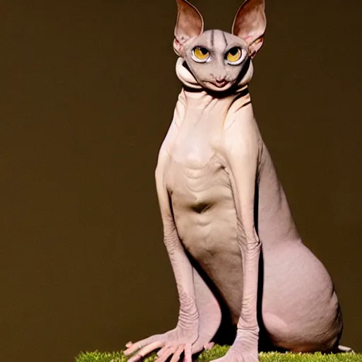 Image similar to bingus, sphinx cat, staring at you from sky