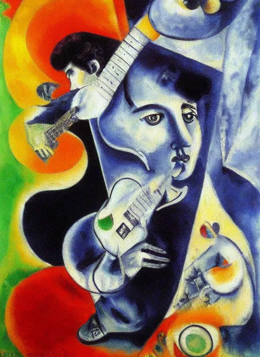 Image similar to oil painting of elvis presley by chagall