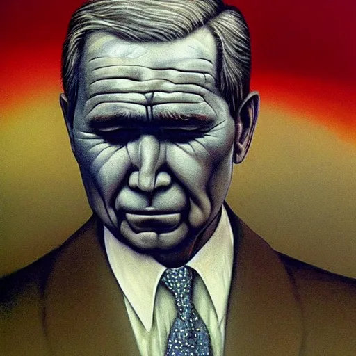 Image similar to Zdzisław Beksiński painting of George W. Bush