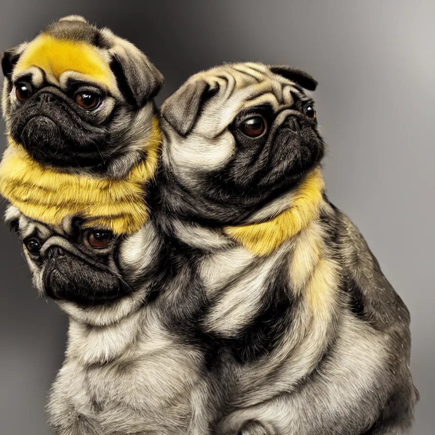 Prompt: bumblebee pug, soft and fluffy, macro photography, high resolution photo, cinematic lighting, beehive interior backgrounds, there is only one bumblepug!!!!!!!!, solo subject!!, trending on artstation, no ( ( ( ( ( ( ( two headed ) ) ) ) ) ) )