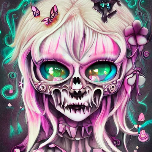 Prompt: digital art painting pastel goth aesthetic, creepy kawaii, highly detailed, highly intricate