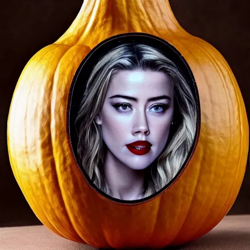 Image similar to a gourd shaped to look like the face of amber heard intercross hybrid mix intercross hybrid mix