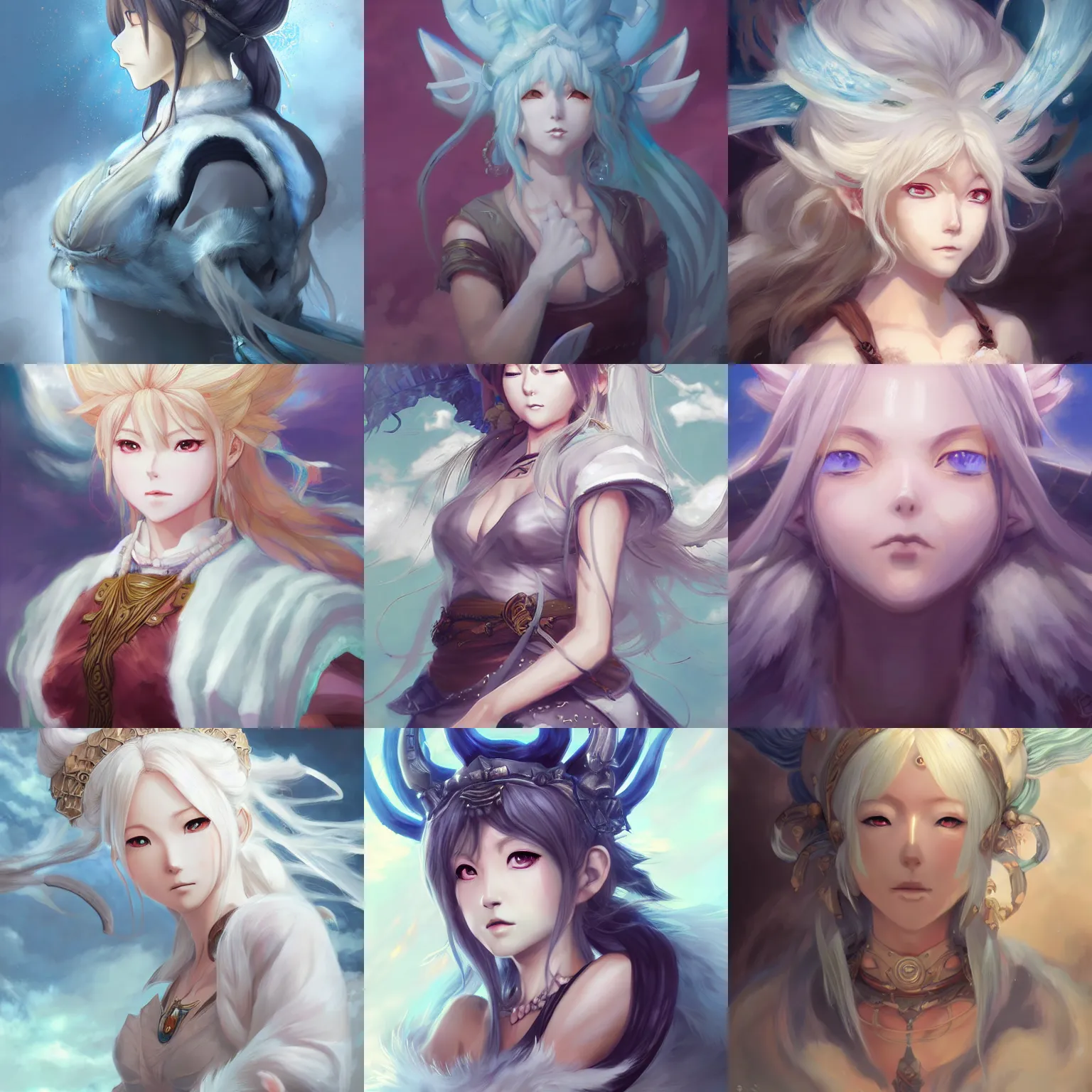 Prompt: An anime portrait of Ssunbiki as a cloud goddess from Skyrim, by Stanley Artgerm Lau, WLOP, Rossdraws, James Jean, Andrei Riabovitchev, Marc Simonetti, and Sakimichan, trending on artstation
