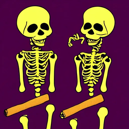 Prompt: Skeletons smoking cigars, with smoke visible