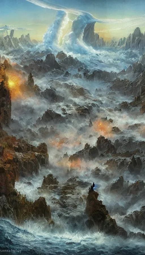 Image similar to the end of the world, by james gurney