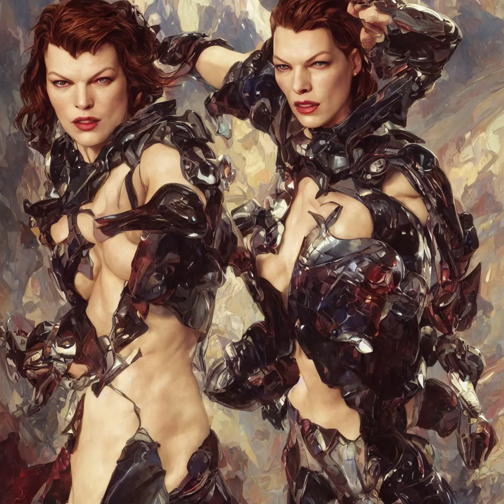 Prompt: Milla Jovovich in Marvel Universe video, D&D character, highly detailed, digital fantasy character, painted portrait, artstation, concept art, hard focus, illustration, art by artgerm and greg rutkowski and Alphonse Mucha and Craig Mullins, James Jean, Andrey Ryabovichev, Mark Simonetti and Peter Morbacher