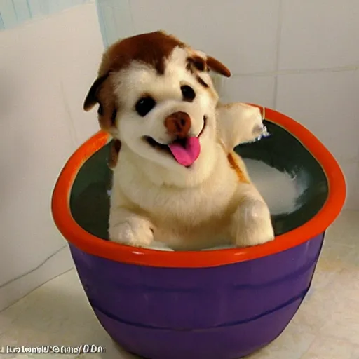 Image similar to mister potatoe surfing in a bathtub