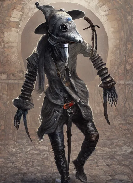 Image similar to detailed full body concept art illustration, plague style oil painting on canvas of an anthropomorphic capybara cowboy plague doctor in full intricate clothing, biomutant, dystopian, micro detail, octane render, 4K