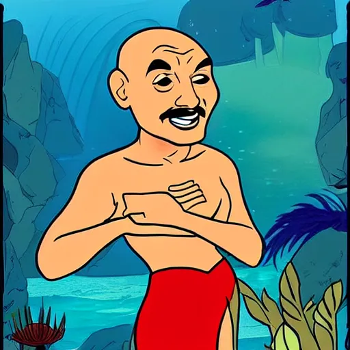 Image similar to ghandi as the little mermaid, cartoon, disney