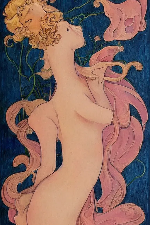 Image similar to beautiful art nouveau painting of princess - peach!!!!!!!!!