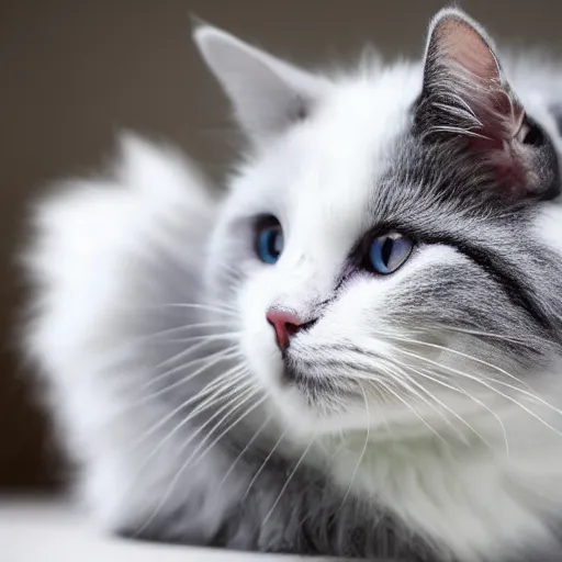 Image similar to Fluffy white and gray cat, very cute, 4K