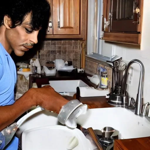 Prompt: photo of prince doing the dishes, very detailed
