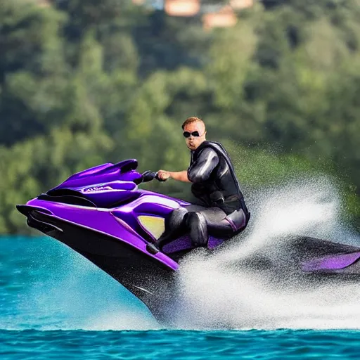 Prompt: thanos riding jetski at costco