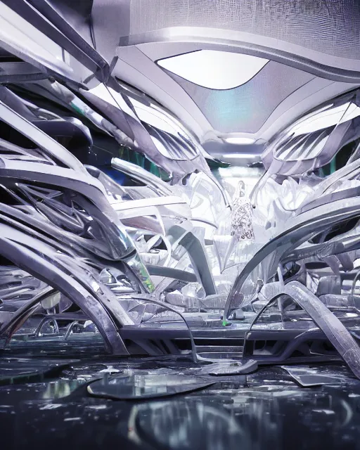 Image similar to huge futuristic white shimmering iridescent metal constructions hallucinations on mescaline, organic shapes, creative VFX, no text, rendered with octane, hyper realistic, hyper detailed, surreal, futuristic, 8k