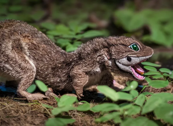 Image similar to wildlife photo of real life yoshi in the wild, 8 k, 8 5 mm f 5. 6