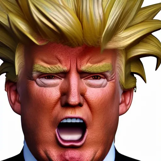 Image similar to ultra - realistic, 3 d render of donald trump going super - saiyan