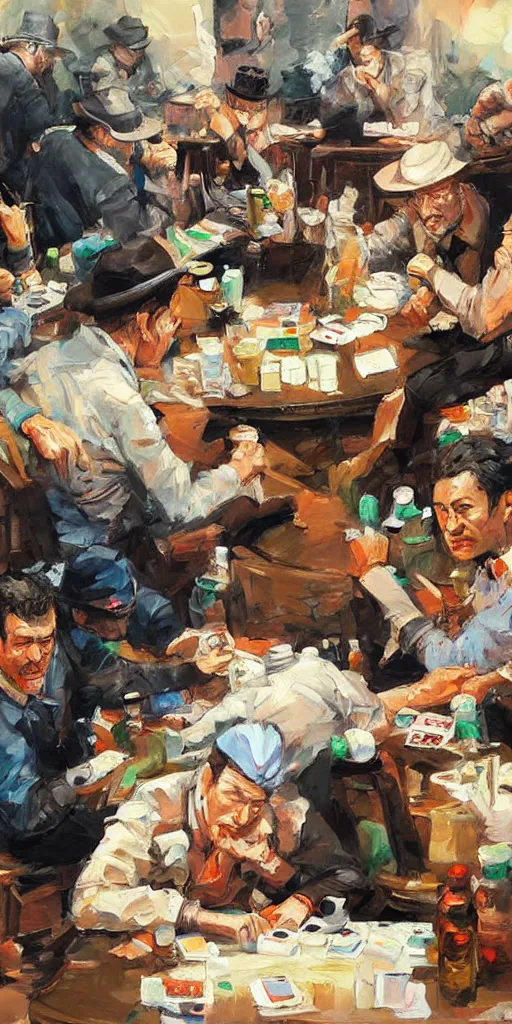 Prompt: oil painting scene from poker by kim jung gi