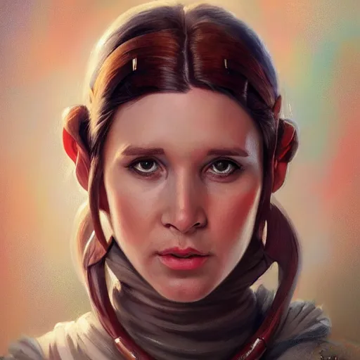 Prompt: portrait of a Princess Leia by Mandy Jurgens and Richard Schmid, trending on artstation