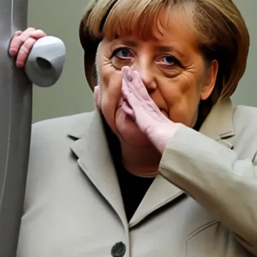 Image similar to angela merkel peeing at a urinal