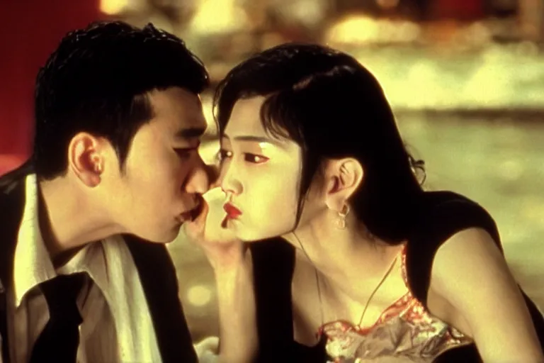 Image similar to wong kar wai kiss movie scene