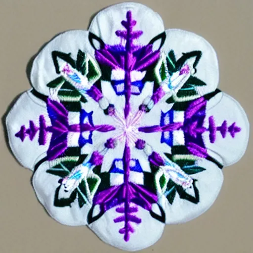 Prompt: ethereal snowflake faces, embroidered in silk. 3840 2160 art