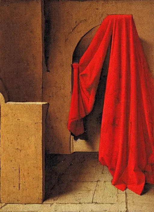 Image similar to red cloth of the floor, medieval painting by jan van eyck, johannes vermeer, florence