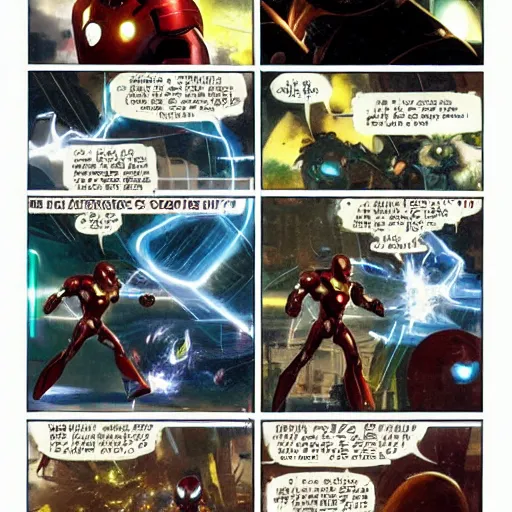 Image similar to iron man versus sonic the hedgehog, vintage comic by greg rutkowski