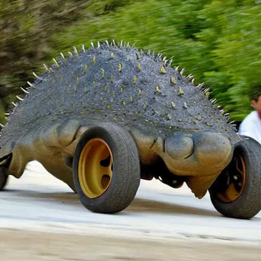 Image similar to a dune buggy that looks like an ankylosaurus