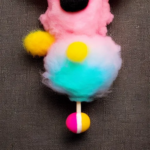 Image similar to photo of a cute caterpillar made of cotton candy that looks like a cute clown