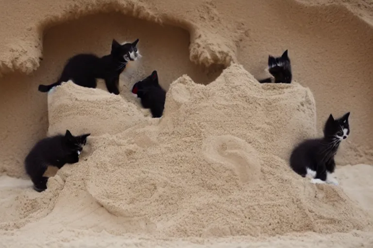 Image similar to kittens touching a sand castle