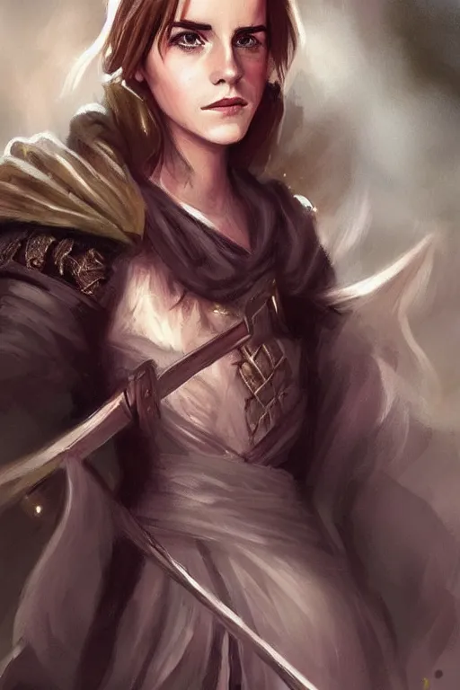 Prompt: emma watson portrait as a dnd character fantasy art.