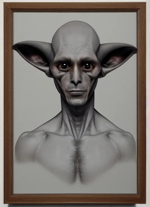 Image similar to a hyper realistic portrait of a handsome male alien