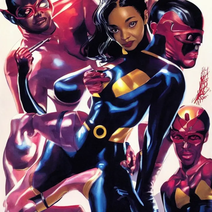 Prompt: sade adu as cyclops from x-men, painting by alex ross,