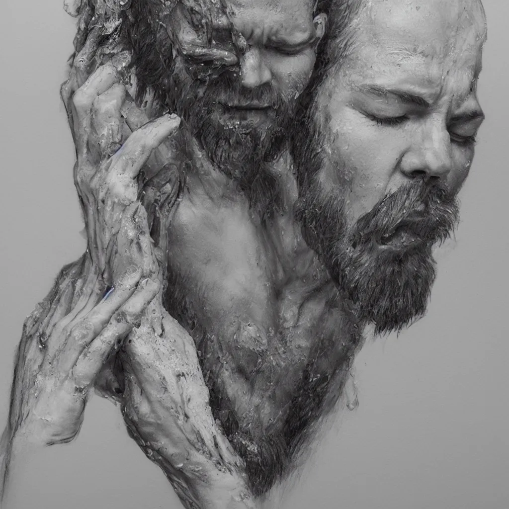 Prompt: hyper realistic sketch of a man washing his face by jono dry