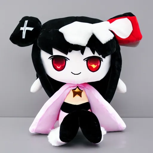 Prompt: cute fumo plush of a superheroine girl, magical girl, gothic maiden anime girl, glowing writing glyphs, velvet, mahou noir, black and white, vray