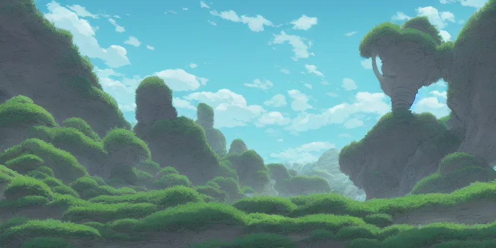 Image similar to landscape, no people, Ghibli, Anime Background, Miyazaki Hayao, concept art, illustration,smooth, sharp focus, intricate, super wide angle, trending on artstation, trending on deviantart, 4K