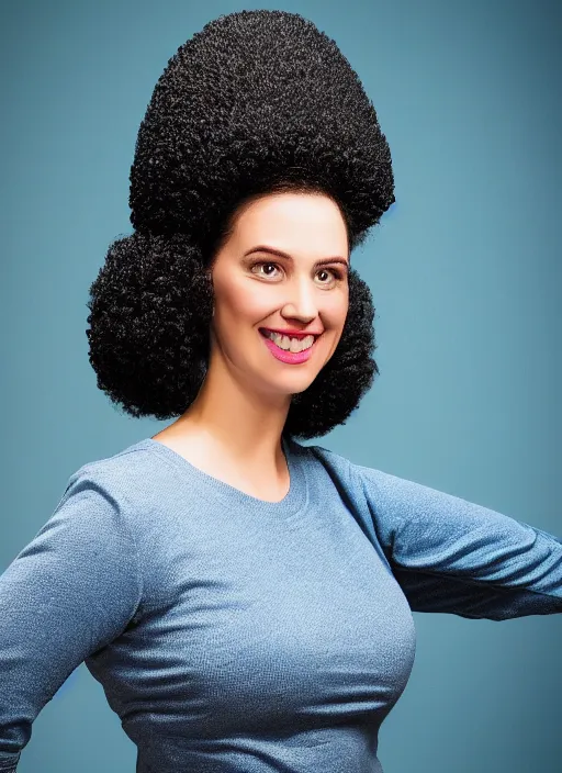 Image similar to Real life Marge Simpson, headshot, studio lighting