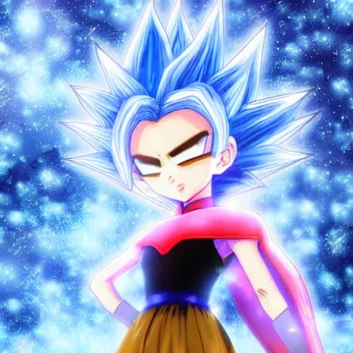 Prompt: portrait focus of Super Saiyan beautiful 3D anime gir!! frozen ice !! blizzard! dark forest background, snowing, bokeh, inspired by Masami Kurumada, digital painting, high contrast, unreal engine render, volumetric lighting, high détail