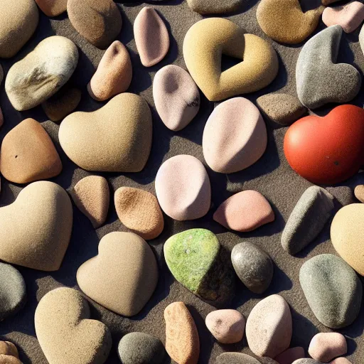 Image similar to A beach of heart shaped pebbles, award winning photography. 4K.