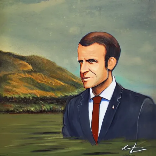 Prompt: a portrait of a macron in a scenic environment by tan shaun