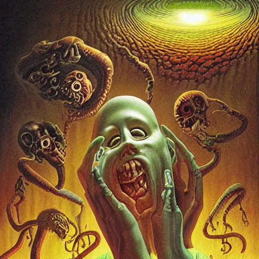 Image similar to a hyperrealistic painting of cosmic horror, by chris cunningham and richard corben, highly detailed, vivid color,