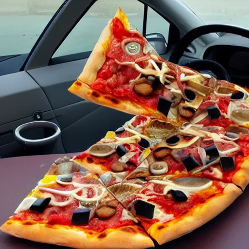 Prompt: car made of pizza, photo, detailed, 4k