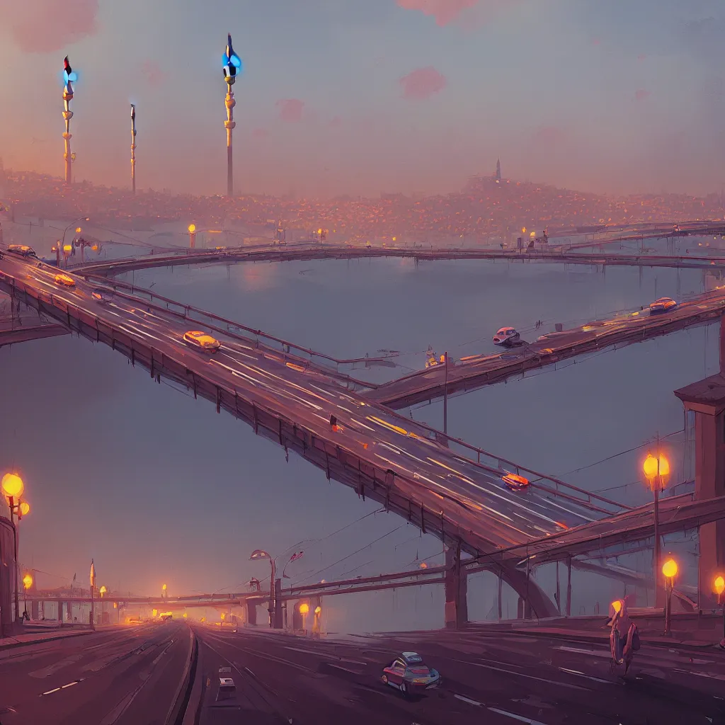 Prompt: a cinematic scene from istanbul bridge, concept art by nick ford and sylvain sarrailh,