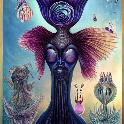 Prompt: surreal portrait of alien wizardess, artwork by Daniel Merriam,