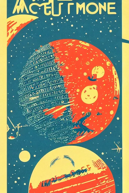 Prompt: vintage french travel poster for a futuristic city on the moon, risograph