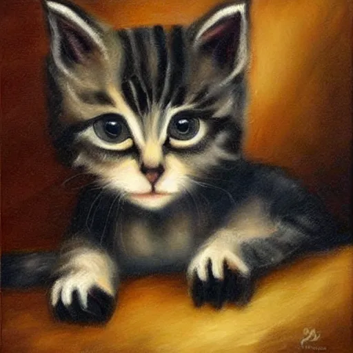 Image similar to A painting of a kitten that looks like it's been possessed by a demon