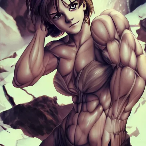 Image similar to emma watson a crawling mountain of muscles, highly detailed, anime, pale colors, award winning pictures, by studio mappa, by studio wit