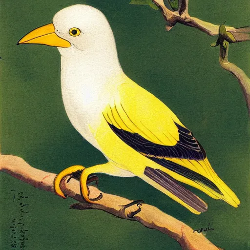 Prompt: painting of a yellow bird perching on a branch, painting by John Audubon